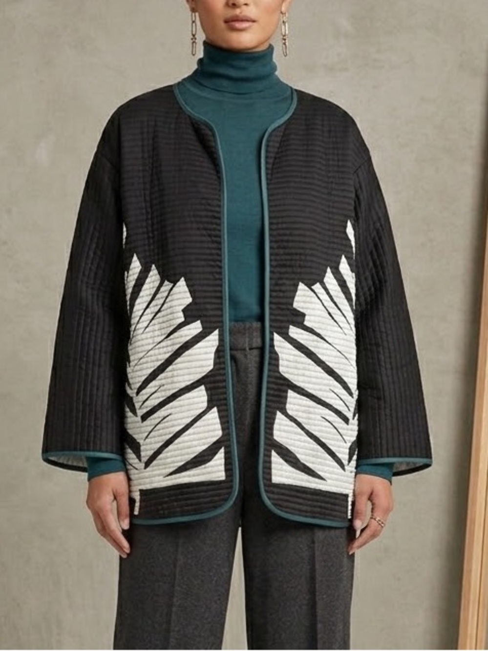 Very Vollbracht Vintage Reversible Quilted Palm Leaf Kimono Jacket Size L XL